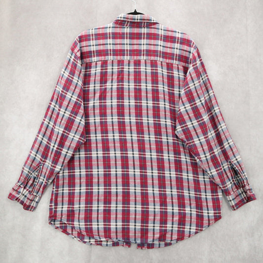 Basic Editions Red Flannel Plaid Long Sleeve Button Down Western Utility Large