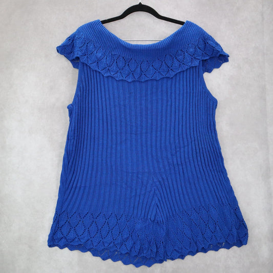 Fiorlini International Blue Sleeveless Knit Top Scallop Hem Lace Vintage 22/24