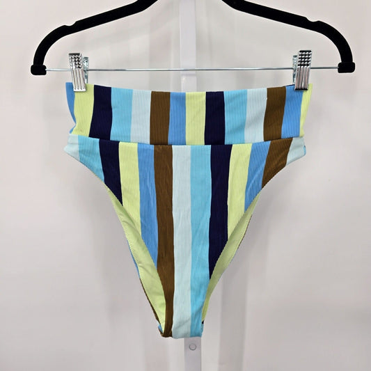 Aerie High Cut Cheeky Bikini Bottom Blue Stripes Size Medium