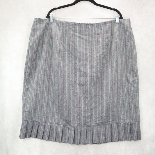 Gray Stripe Pleated Stripe Zip Business Casual Formal Office Workwear Plus 22W