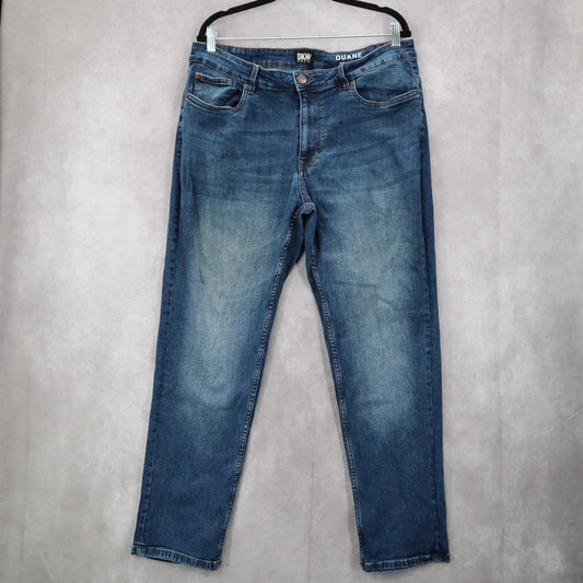 DKNY Blue Straight Fit Tapered Duane Mens Cotton 36X30 Denim Jeans