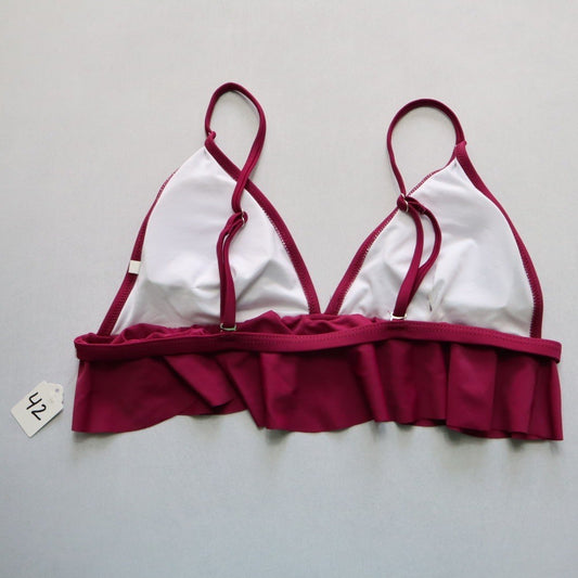 Purple Ruffle Swim Boho Padded Sports Bra Beach Bralette Bikini Top L Large