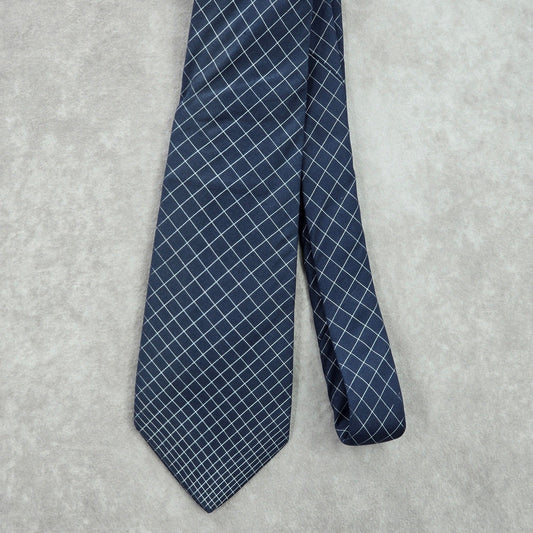 YSL Blue Gold Stripe Plaid Executive Silk Italy Neck Tie Men