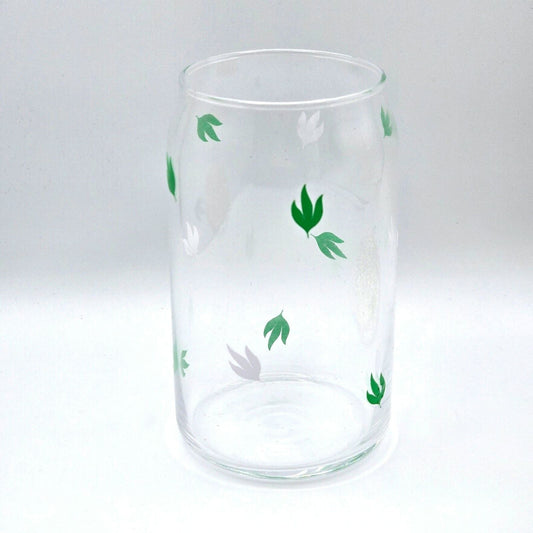 Leaf Green White 16oz Beer Can Glass Cup NWT