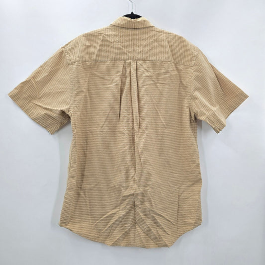 Arrow Tan Stripe Plaid Button Up Short Sleeve Shirt Medium