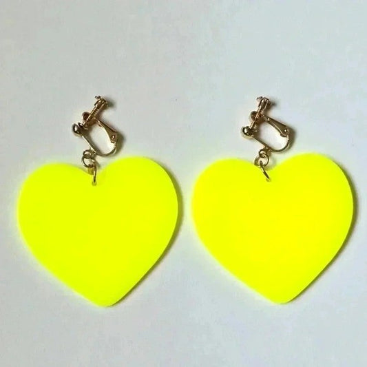 Yellow Heart Large Clip Dangle Hook Screw Fashion Earrings Jewelry E90
