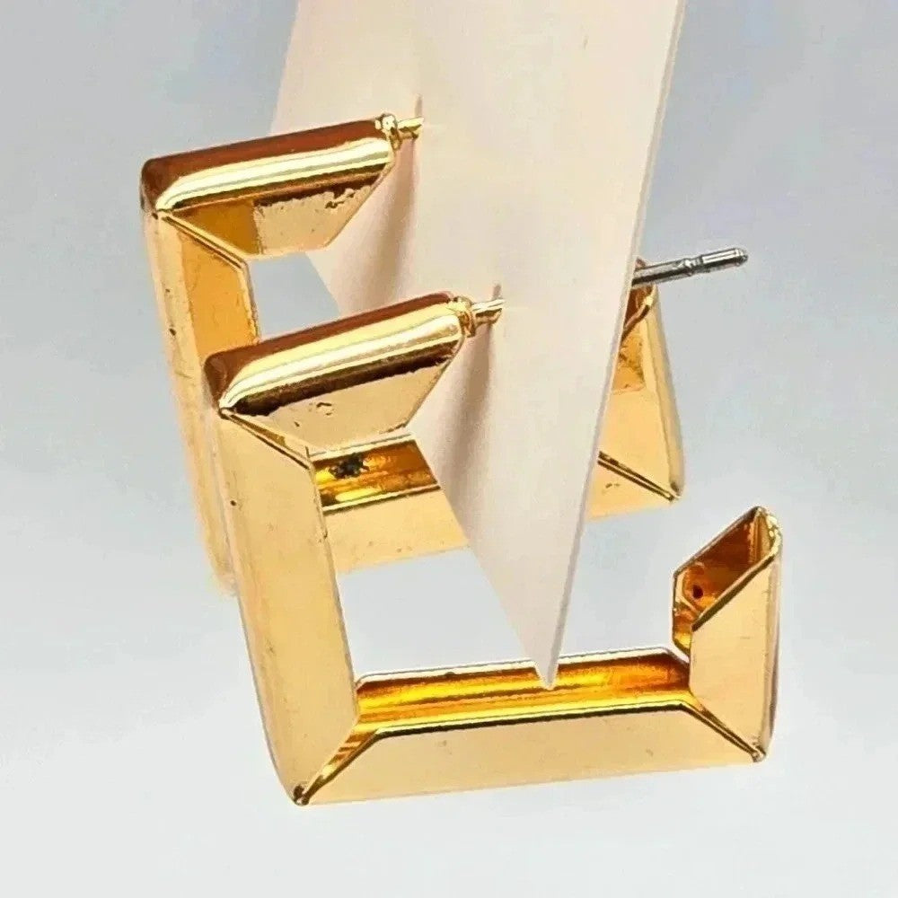 Gold Square Half Hoop Dangle Boho Retro Fashion Jewelry Earrings E10
