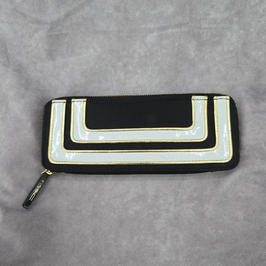 MAC Black White Gold Small Zip Makeup Cosmetics Slim Pouch Bag