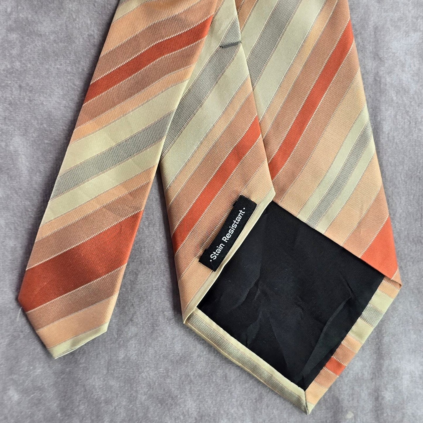 Van Heusen Orange Gray Stripe 100% Silk Geometric Repp Men's Neck Tie NWOT