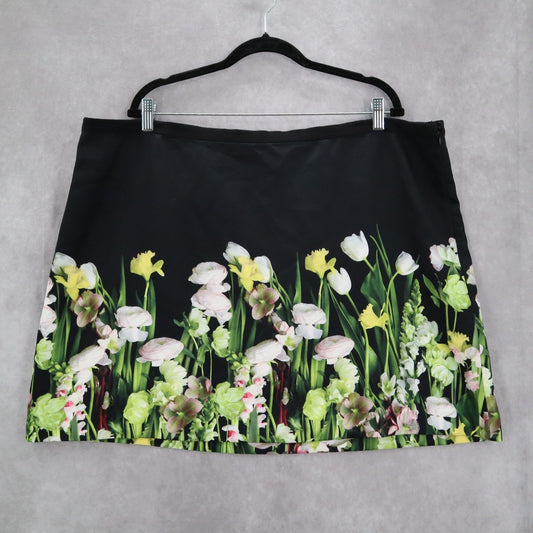 Victoria Beckham Black Floral Mini Short Zip Fun Preppy Flirty Skirt Plus 2X