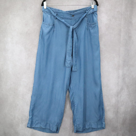 Zac & Rachel Blue Wide Leg Pants Belted Soft Boho Comfy Minimalist L Large