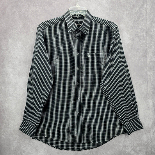 Cats Eye Black Stripe Button Down Long Sleeve Work Casual Dress Shirt Mens L
