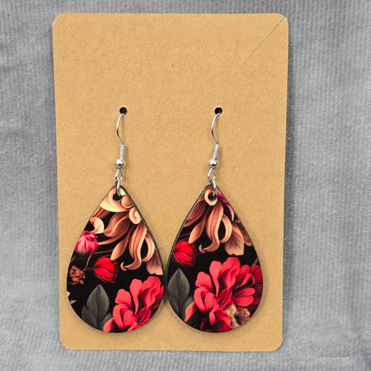 Black Teardrop Floral Hook Handmade Earring JB1E8
