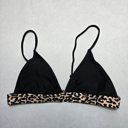 Black Animal Print Pull On Swim Sports Bra Beach Bralette Bikini Top L Large