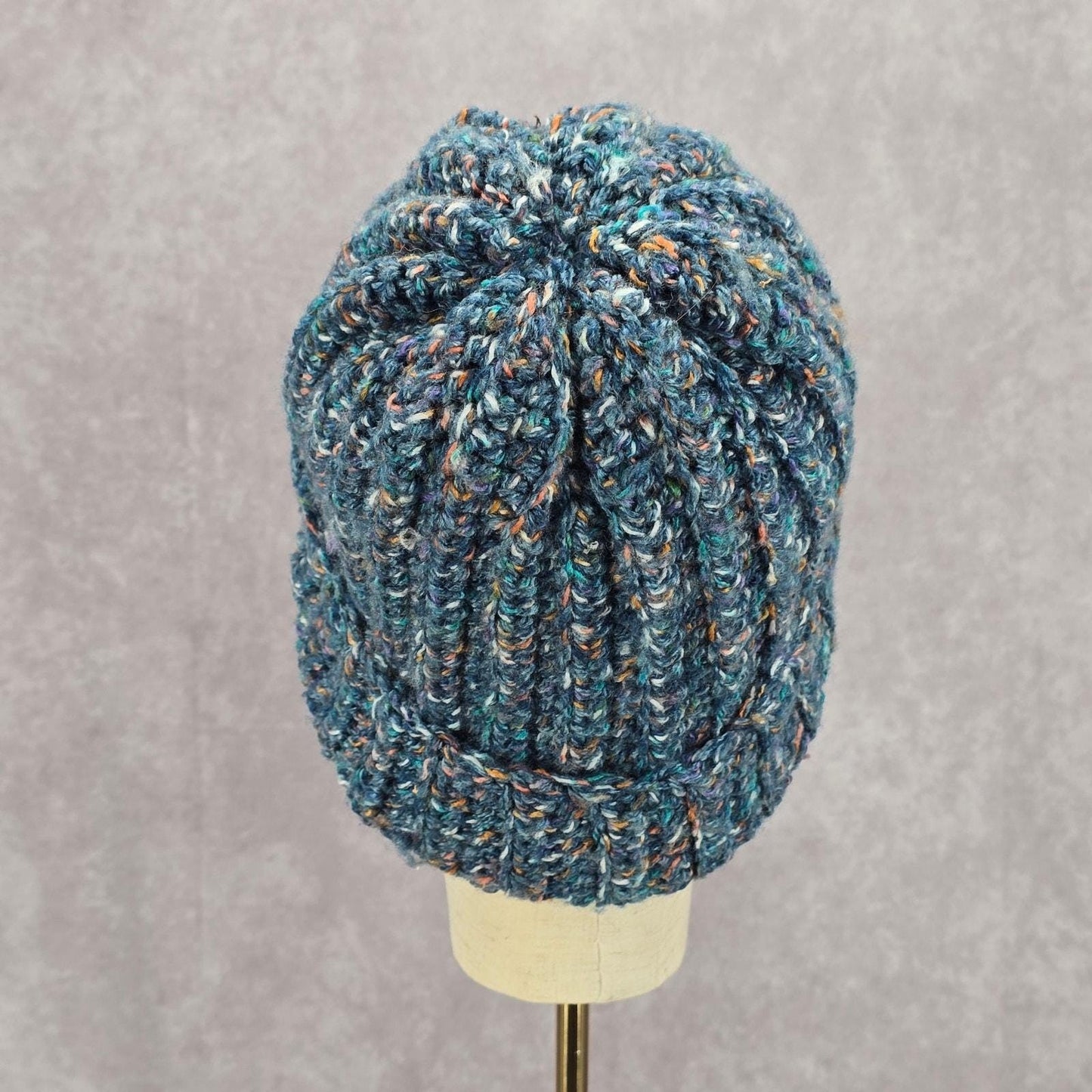 Blue Pink Crochet Knit Bucket Cap Hat Fun Vintage Y2K Funky Beanie