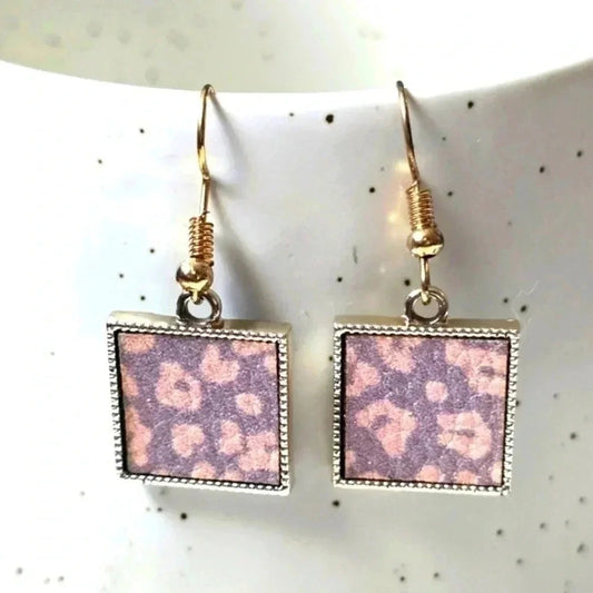Square Pink Gray Faux Hook Dangle Fashion Boho Jewelry Earrings E80