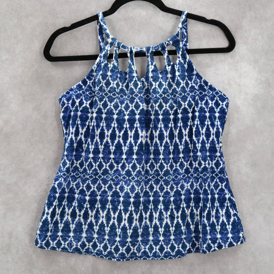 24th & Ocean Blue Halter Cutout Geometric Bikini Beach Swim Tankini Top M Medium