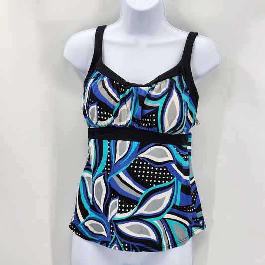 Caribbean Joe Blue Tankini Swimsuit Swimwear Halter Top Padded Bra Size 14