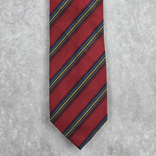 Daniel De Fasson Studio Red Blue Stripe Plaid 100% Silk Men's Neck Tie Executive