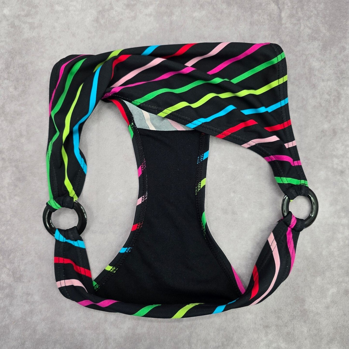 Malibu Dream Girl Black Red Pink Stripe Cheeky Bikini Bottom Swimwear M Medium