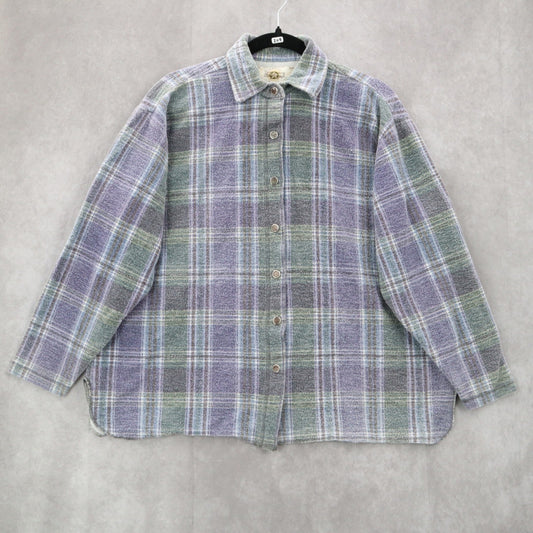 Road Rags Purple Plaid Cotton Flannel Long Sleeve Button Down Vintage 1XL