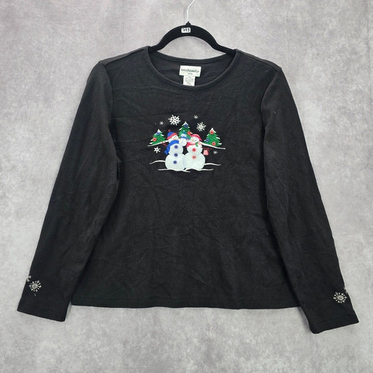 Breckenridge Black Christmas Embroidered Snowman Y2K Holiday Vintage Top Medium