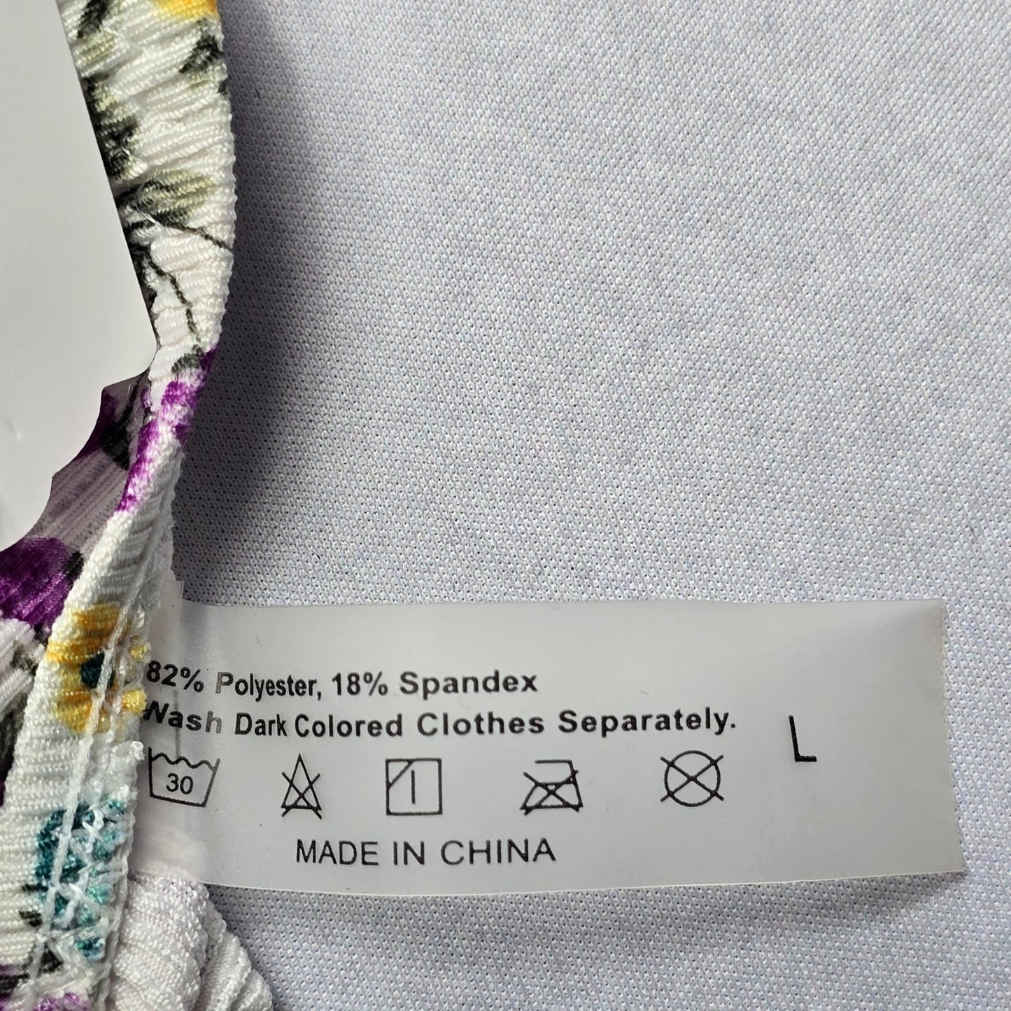 White Floral Ribbed Wired Tie Swim Sports Bra Beach Bralette Bikini Top L Large