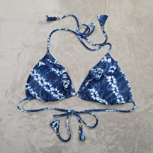 Victoria's Secret Blue White Bikini Top Tie Back Adjustable Swimwear M Medium
