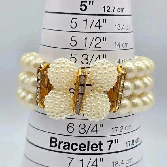 White Bead Pearl Gold Stretch Elastic Bracelet Fashion Jewelry