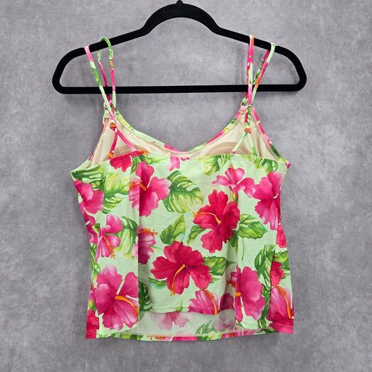 Your Best Look Cropped Green Pink Floral Tank Top Padded Tankini 12 Large