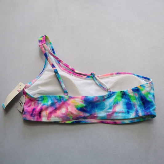 SO Pink Multi One Shoulder Padded Tie Dye Swim Bra Beach Bikini Top L Large