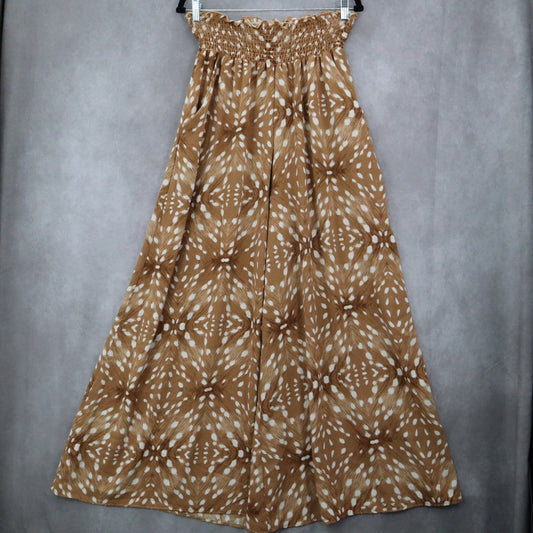 Bucket List Brown Wide Geometric Leg Boho Pull On Straight Trousers Pant S Small