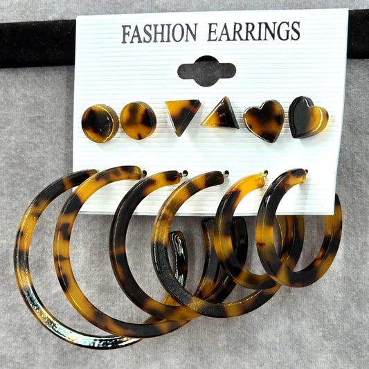 Brown Hoop Stud Dangle Brown Boho Retro Set Earrings Fashion Jewelry JB2-5