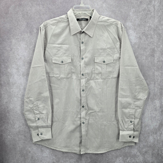 Axist Gray Button Down Western Work Casual Stripe Long Sleeve Dress Shirt XL