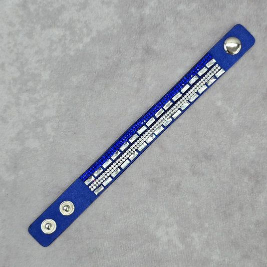 Blue Gemstone Rhinestone Faux Leather Snap Cuff Bracelet Fashion Jewelry