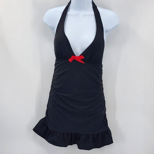 Venus Black One Piece Swimwear Skirt Swimsuit Bathing Suit V Neck Halter 8