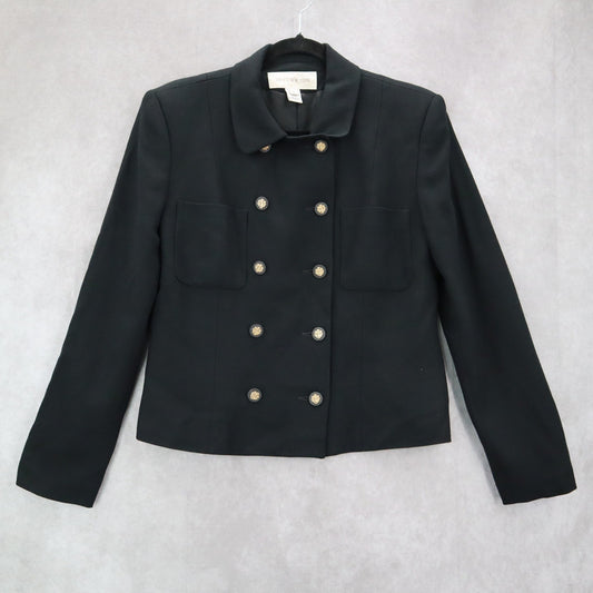 Jones New York Black Double Breasted 100% Worsted Wool USA Coat Jacket Blazer 6