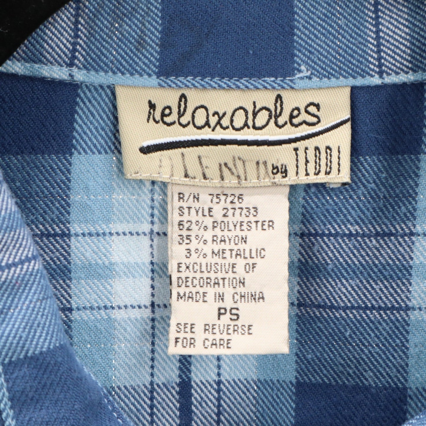 Teddi Blue Plaid Flannel Western Long Sleeve Button Up VTG College Petite Small