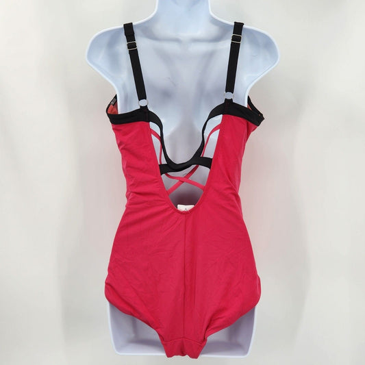 Calia Swimsuit One Piece Pink Black Padded Bra Adjustable Mesh Swimwear Medium
