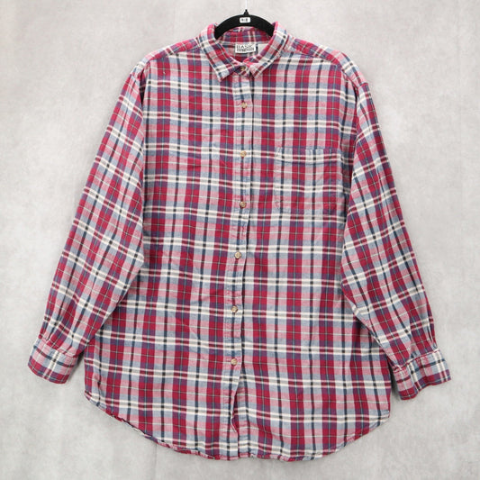 Basic Editions Red Flannel Plaid Long Sleeve Button Down Western Utility Large