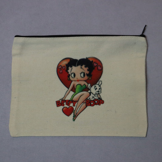 Betty Boop Black Zipper Canvas Pouch Handmade Makeup Bag