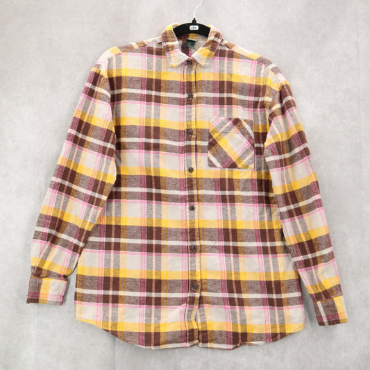 Wild Fable Yellow Flannel Plaid Long Sleeve Button Down Western Utility Shirt XS