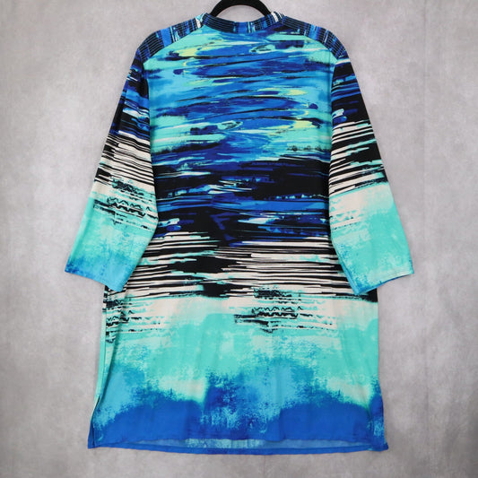 Serengeti Catalog Blue Stripe Knee Length Boho Midi Relaxed Work Dress Plus 2X