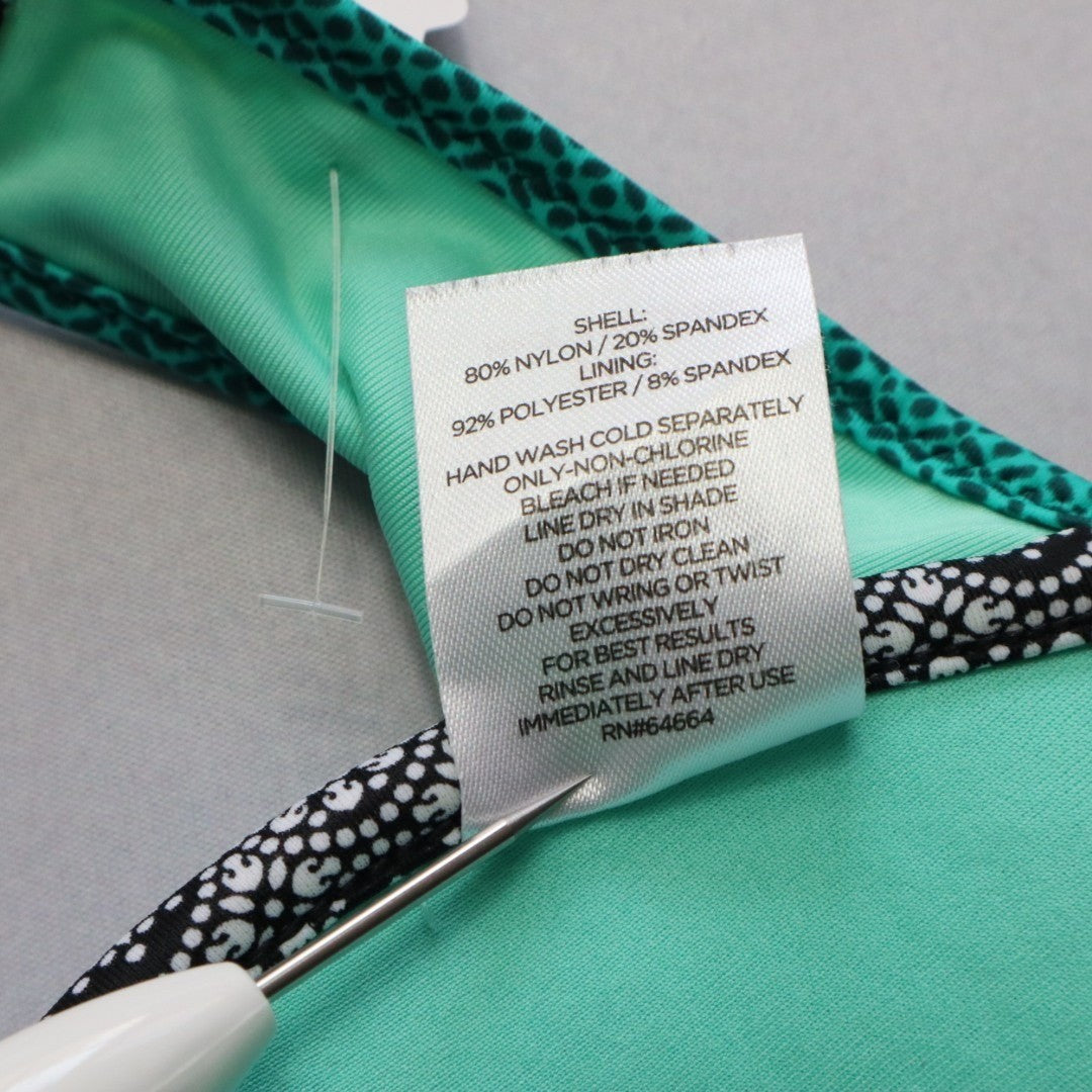 Green Floral Padded Tie Gold Bead Tassel Swim Sports Bra Bralette Bikini Top 34C
