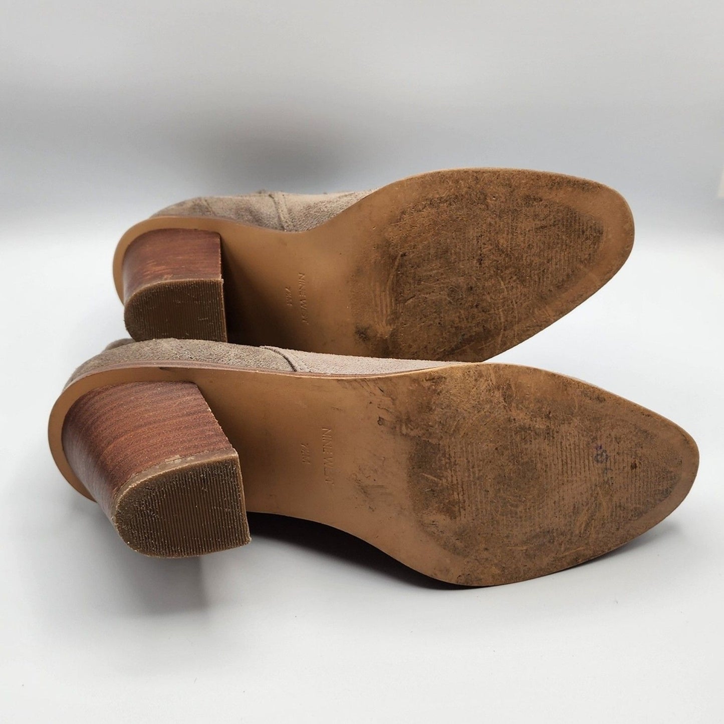 Nine West Booties Tan Suede Heel Tan Womens Size 7.5
