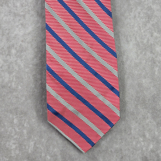 Stafford Red Blue Silver Stripe Repp Geometric 100% Silk Mens Neck Tie Executive