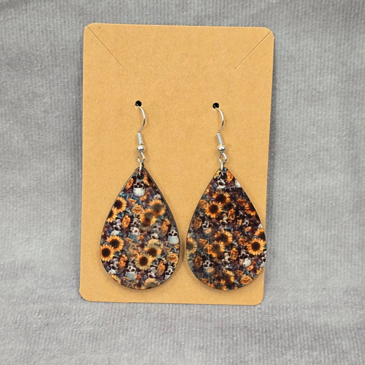Skull Sunflower Halloween Teardrop Hook Handmade Earrings JB1E2
