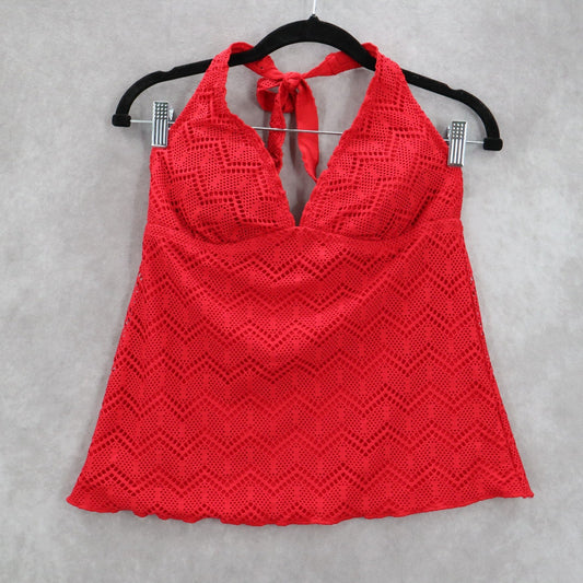 Mossimo Red Eyelet Crochet Halter Tie Boho Swim Beach Tankini Top S Small