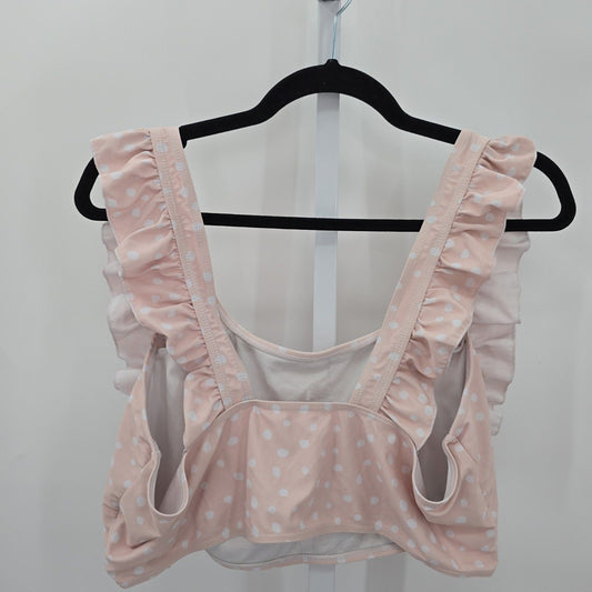 Shein Pink White Polka Dots Ruffle Stretch Padded Bra Swimwear Swimsuit Top 3XL