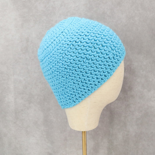 Blue Cable Knit Crochet Y2K Vintage Cottagecore Cozy Beanie Cap Hat OS